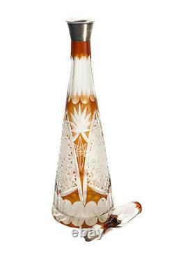 Bohemian Amber to Clear Cut Glass and. 915 Silver Mounted Decanter