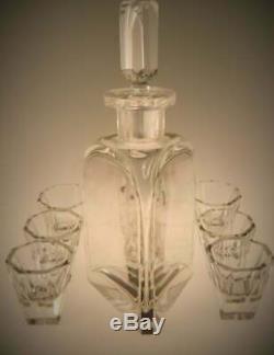 Bohemian Art Deco Decanter Set Czech Crystal Clear Cut Glass Liqueur Carafe