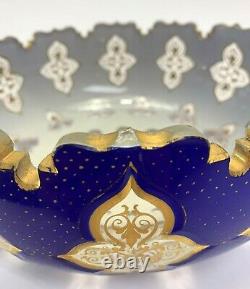 Bohemian Blue Cut to Clear Glass Bowl with Ornate Gilt Decoration c1920