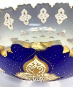 Bohemian Blue Cut to Clear Glass Bowl with Ornate Gilt Decoration c1920
