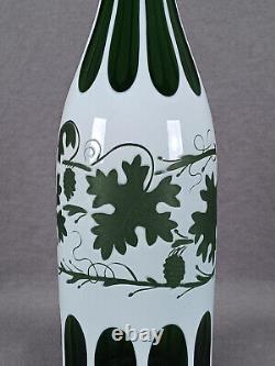 Bohemian Cased White Opaline Cut to Green Grapevine Decanter Circa 1860-1880s A