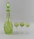 Bohemian Chartreuse Cut To Clear Cordial Decanter And 3 Cordial Glasses