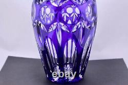 Bohemian Cobalt Blue Cut To Clear Crystal Art Glass Vase Mint