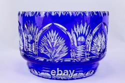 Bohemian Cobalt Blue Cut To Clear Crystal Bowl Rare