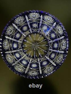 Bohemian Cobalt Blue Cut To Clear Queens Lace Crystal Center Piece Bowl