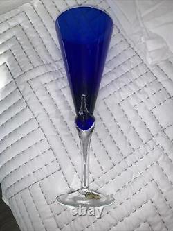 Bohemian Cobalt Blue Cut to Clear Crystal 9.5 Champagne Flute Probably AJKA A+