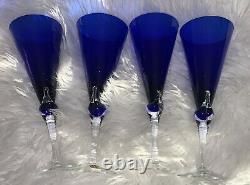Bohemian Cobalt Blue Cut to Clear Crystal 9.5 Champagne Flute Probably AJKA A+