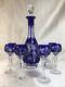Bohemian Cobalt Blue Cut To Clear Decanter And 6 Cordial Stems