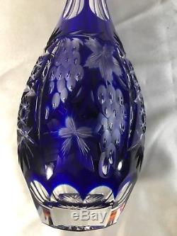 Bohemian Cobalt Blue Cut to Clear DECANTER and 6 CORDIAL STEMS