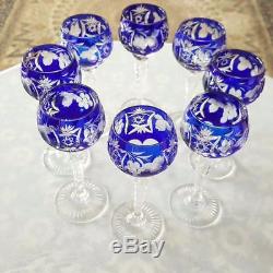 Bohemian Cobalt Blue Cut to Clear Liquor Set Decanter and 8 Cordial glass