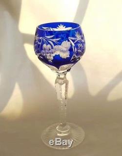 Bohemian Cobalt Blue Cut to Clear Liquor Set Decanter and 8 Cordial glass