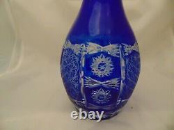 Bohemian Cobalt Decanter withStopper and 6 Small Cordial Glasses Cut Glass MINT