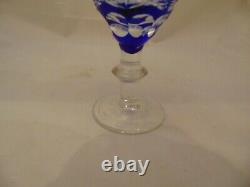 Bohemian Cobalt Decanter withStopper and 6 Small Cordial Glasses Cut Glass MINT