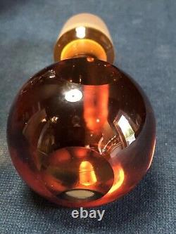 Bohemian Crystal Decanter and Glass Stopper Amber Cut to Clear Elegant Barware