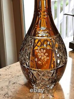 Bohemian Crystal Decanter and Glass Stopper Amber Cut to Clear Elegant Barware