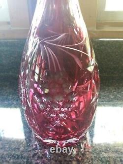 Bohemian Crystal Red Cut To Clear Decanter Marsala Ajka