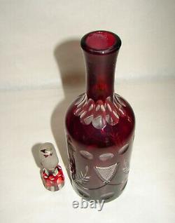 Bohemian Crystal Ruby Red Cut To Clear Decanter Czechoslovakia 13 1/4