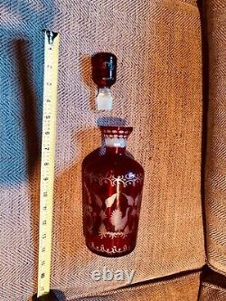 Bohemian Crystal Ruby red cut to clear decanter antique vtg many pics! Rare