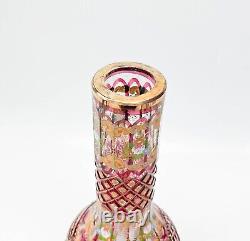 Bohemian Cut Glass & Enamel Vase for the Persian Market Red & Florals