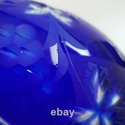 Bohemian Cut To Clear Crystal Decanter 13.75 Tall Cobalt Blue Grapes Nachtmann