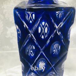 Bohemian Cut To Clear Crystal Decanter 9-in Cobalt Blue Thumbprint Xs Pattern