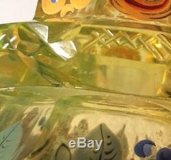 Bohemian Cut Uranium Glass Decanter Hand Painted RARE! Czech Piece