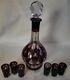 Bohemian Cut To Clear Amethyst Crystal Glass Decanter Bottle W Stopper/6 Glasses
