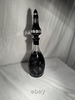 Bohemian Cut to Clear Dark Ruby Red Decanter