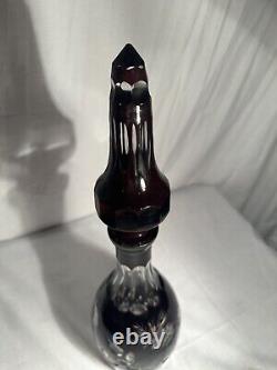 Bohemian Cut to Clear Dark Ruby Red Decanter