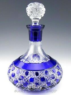 Bohemian Czech COBALT BLUE CRYSTAL CUT TO CLEAR SHIPS DECANTER with STOPPER Mint