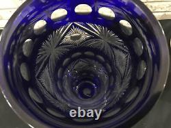 Bohemian Czech Cobalt Blue Cut to Clear Vase Large 16 Tall