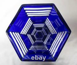 Bohemian / Czech Cobalt Cut To Clear 10.25 Hexagonal Vase Beautiful Form