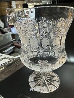 Bohemian Czech Crystal 9.5 Pedestal Vase Bowl Ice Hand Cut Queen Lace 24% Lead