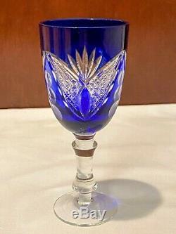 Bohemian Czech Crystal Cobalt Blue Cut to Clear Decanter Set & 4 glasses. Mint