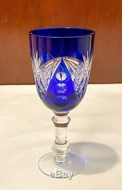 Bohemian Czech Crystal Cobalt Blue Cut to Clear Decanter Set & 4 glasses. Mint