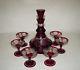 Bohemian Czech Crystal Ruby Red Cut To Clear Liqueur Set Decanter 6 Cordials