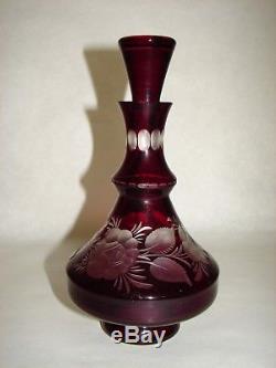 Bohemian Czech Crystal Ruby Red Cut to Clear Liqueur Set Decanter 6 Cordials