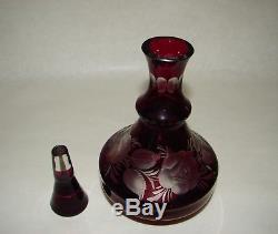 Bohemian Czech Crystal Ruby Red Cut to Clear Liqueur Set Decanter 6 Cordials