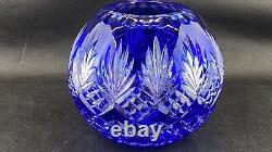 Bohemian Czech Cut To Clear Cobalt Blue Crystal Glass Centerpiece Bowl Vase Vtg
