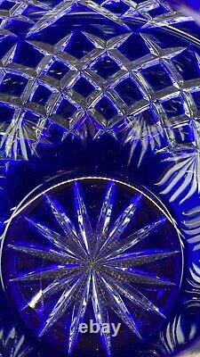 Bohemian Czech Cut To Clear Cobalt Blue Crystal Glass Centerpiece Bowl Vase Vtg