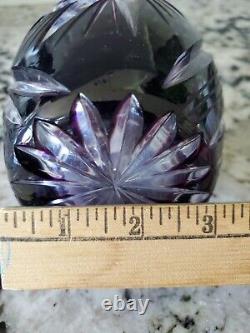 Bohemian Czech Cut to Clear Amethyst Crystal Glass Decanter Bottle w Stopper