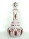 Bohemian Czech Moser Style White Cut To Cranberry Art Cased Glass Decanter 582b
