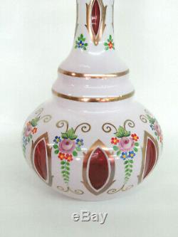 Bohemian Czech Moser Style White Cut to Cranberry Art Cased Glass Decanter 582B