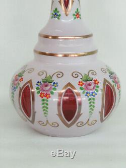 Bohemian Czech Moser Style White Cut to Cranberry Art Cased Glass Decanter 582B