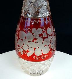 Bohemian Czech Pair (2) Antique Diamond Cut Ruby Stained 10 3/8 Decanters 1880
