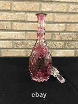 Bohemian Czech Ruby Red Cranberry Cut To Clear Glass Liquor Wine Decanter 13
