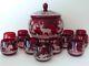 Bohemian Czech Ruby Red Cut To Clear Covered Punch Bowl 12 Cups Wild Game /birds