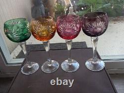 Bohemian/Czech Set of 4 Cut Crystal SUNBURST WINE HOCK 8 1/4 GLASSES