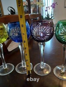 Bohemian/Czech Set of 4 Cut Crystal SUNBURST WINE HOCK 8 1/4 GLASSES