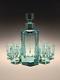 Bohemian Czech Turquoise Beryl Cut Glass Liqueur Set Decanter Carafe By Moser
